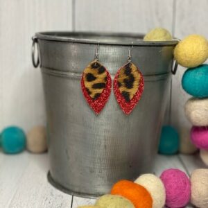 Layered Leopard & Red Glitter Earrings