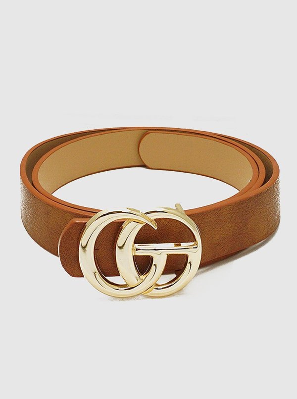 Designer Inspired Metal Buckle Leatherette Belt - Image 2