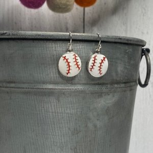White Baseball Earrings