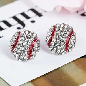 Rhinestone Baseball Earrings