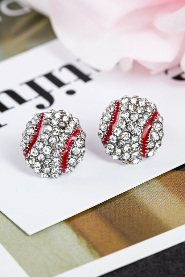 Rhinestone Baseball Earrings
