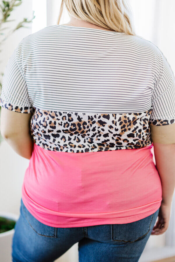 Pink Color Block Striped Leopard Top - Image 2