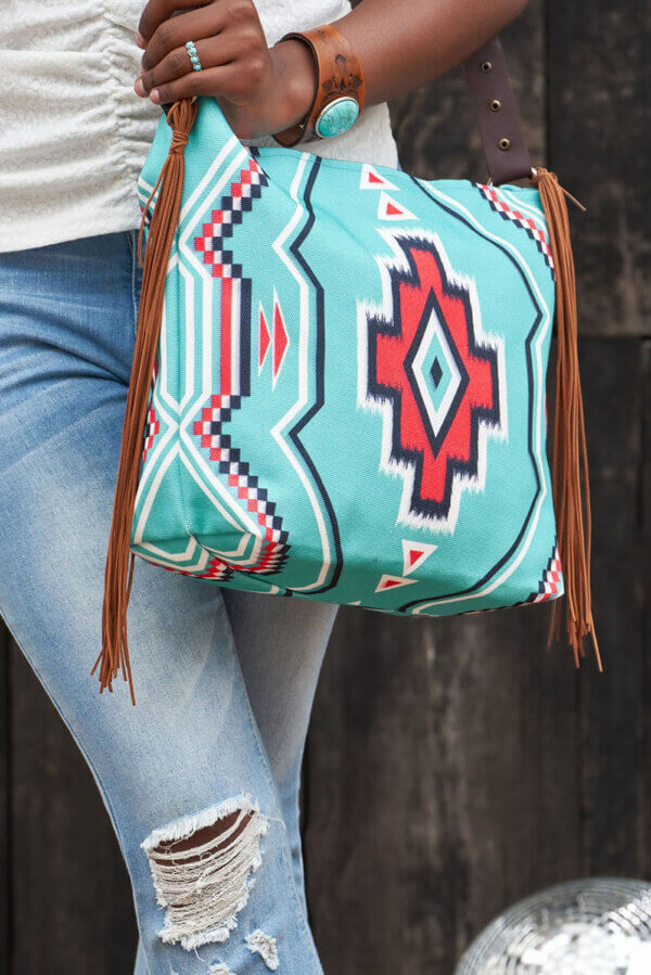 Teal Western Tassel Bag - Image 3