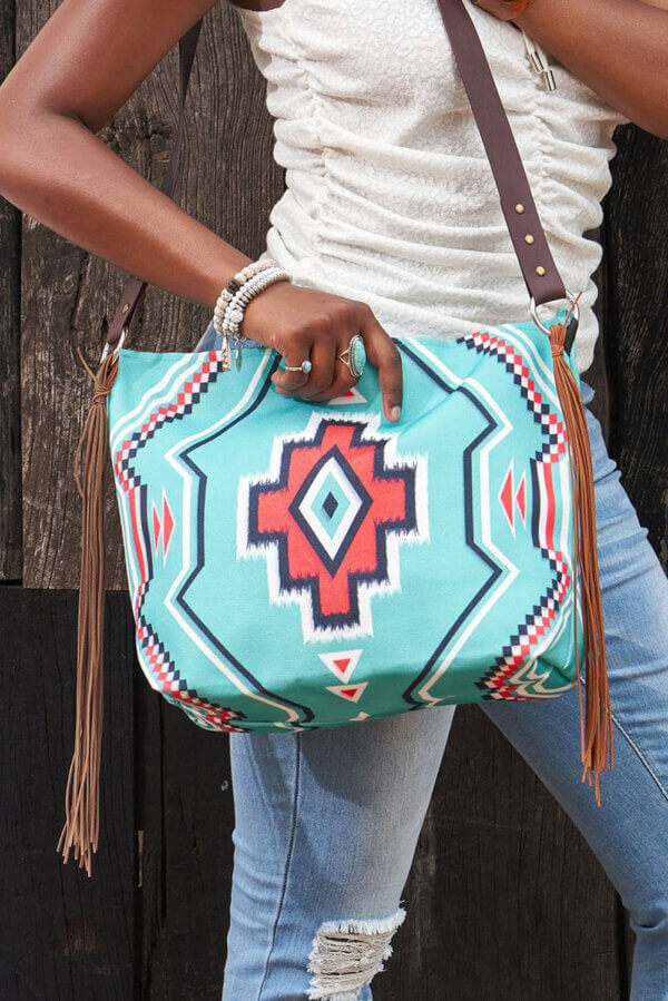Teal Western Tassel Bag