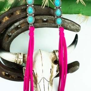 Turquoise Tolani Trail Fuchsia Tassel Earrings