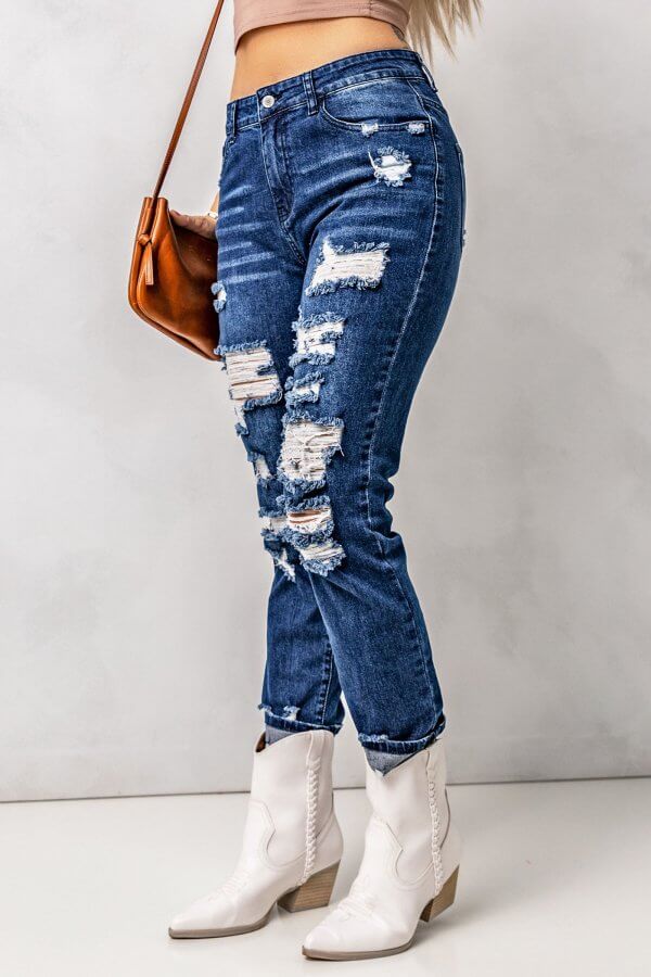 Distressed High Waisted Mom Jeans - Image 2