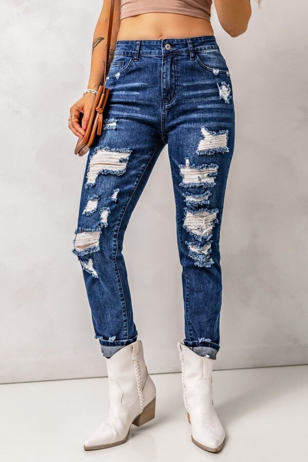 Distressed High Waisted Mom Jeans