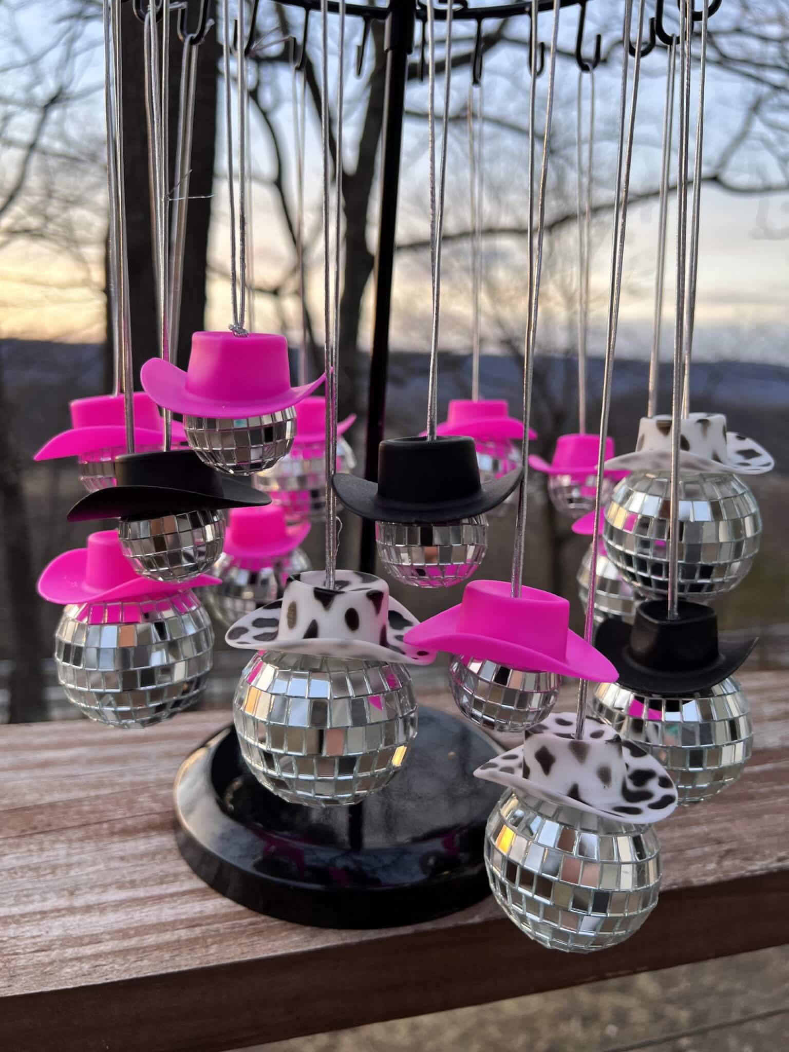 Disco Ball Pink Cowboy Hat Car Accessories