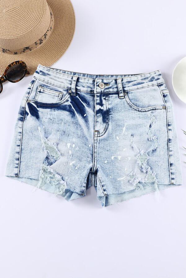 Distressed Bleached Denim Shorts - Image 2