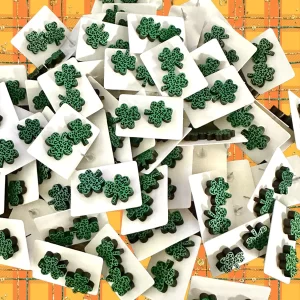Leopard Shamrock Wood Studs