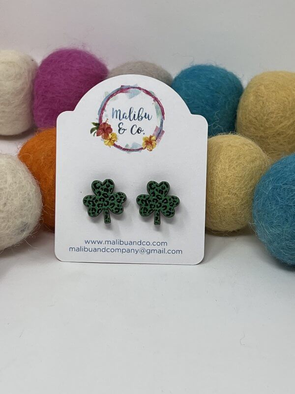 Leopard Shamrock Wood Studs - Image 2
