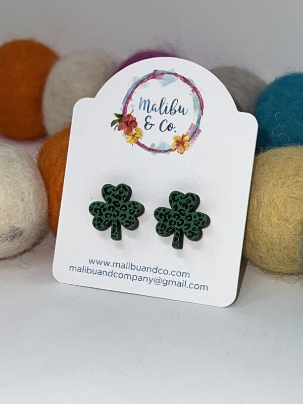 Leopard Shamrock Wood Studs - Image 3