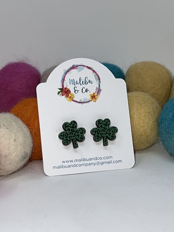Leopard Shamrock Wood Studs - Image 4
