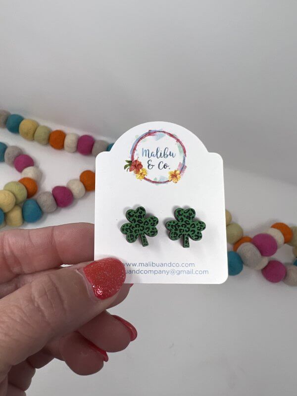 Leopard Shamrock Wood Studs - Image 5
