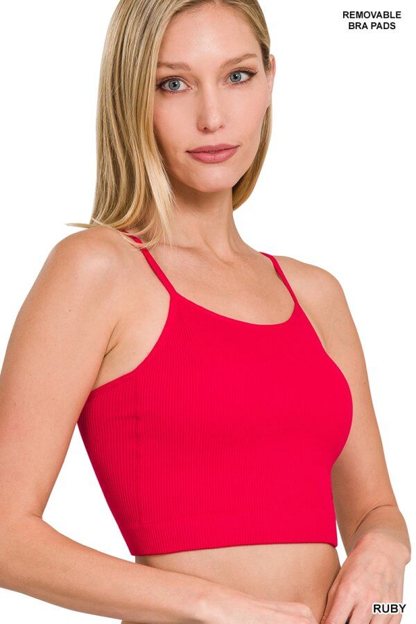 Ribbed Seamless Cropped Cami with Bra Pads - Image 4