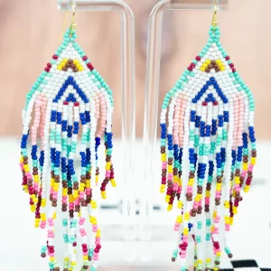 Pine Creek Mint Seed Bead Fringe Earrings