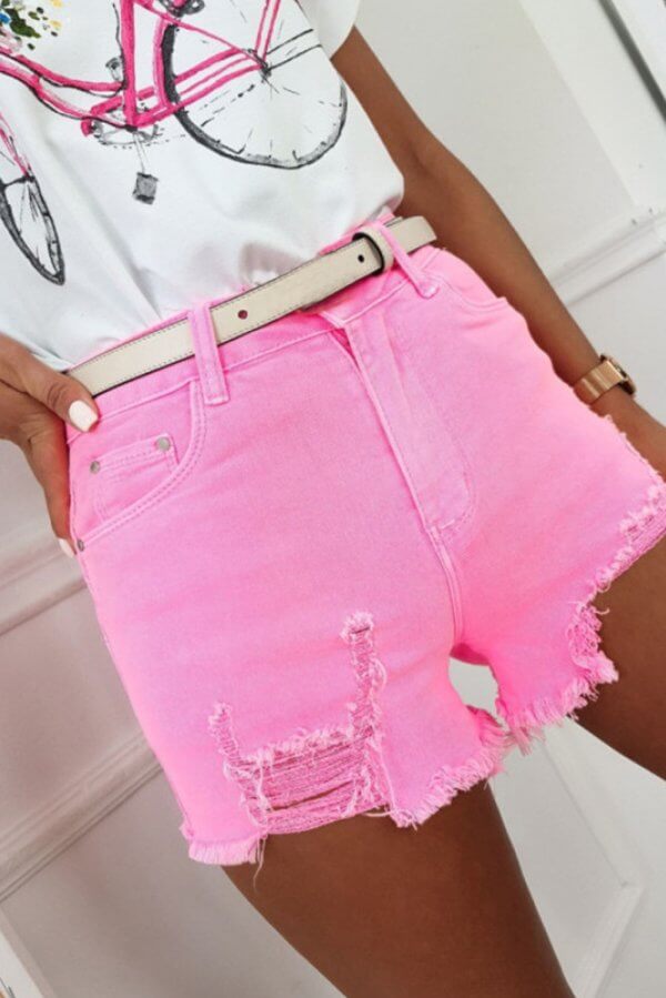 Dolly Distressed Pink Denim Shorts - Image 2