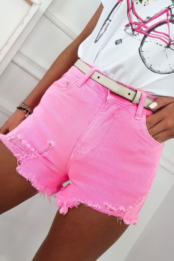 Dolly Distressed Pink Denim Shorts - Image 4