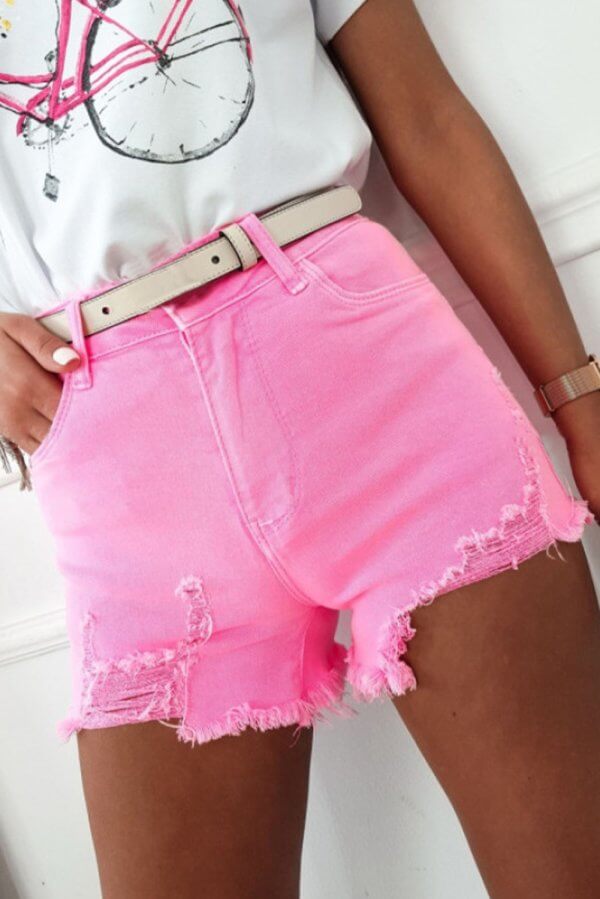 Dolly Distressed Pink Denim Shorts