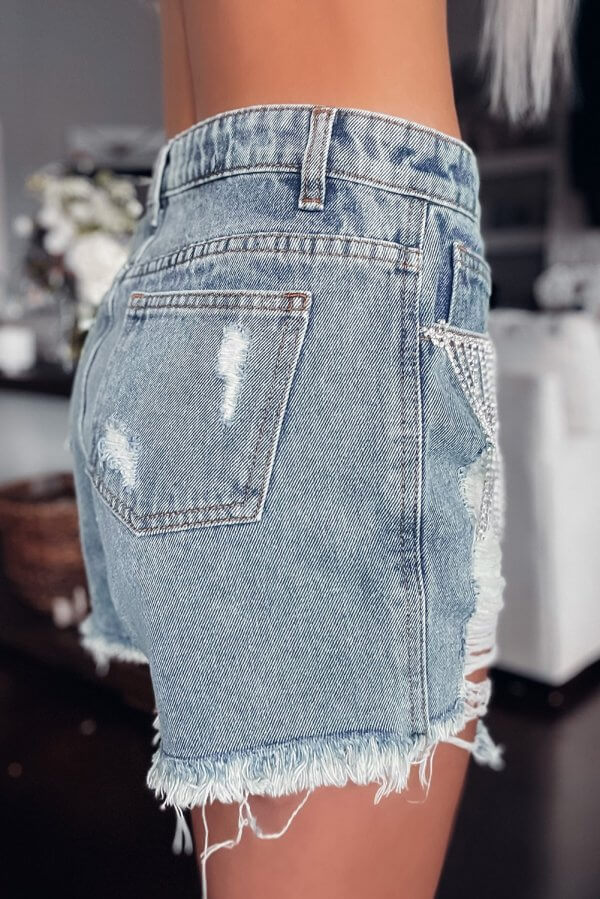 Rhinestone Fringe Denim Shorts - Image 2