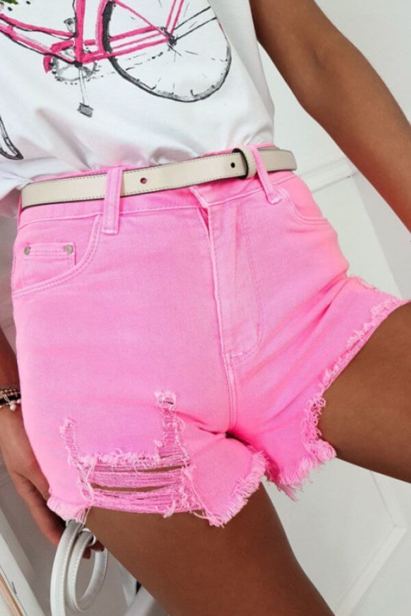 Dolly Distressed Pink Denim Shorts - Image 3