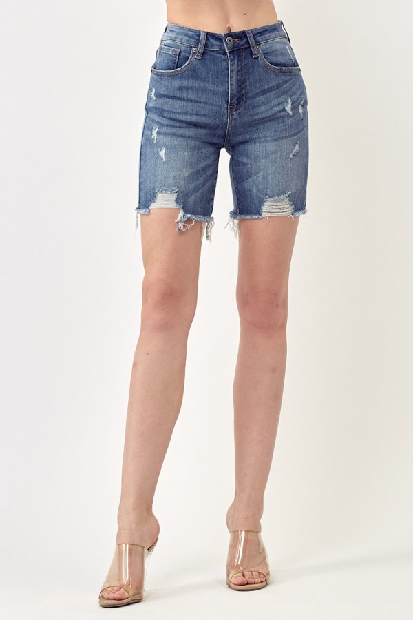 Risen High Rise Distressed Mid Thigh Shorts - Image 3