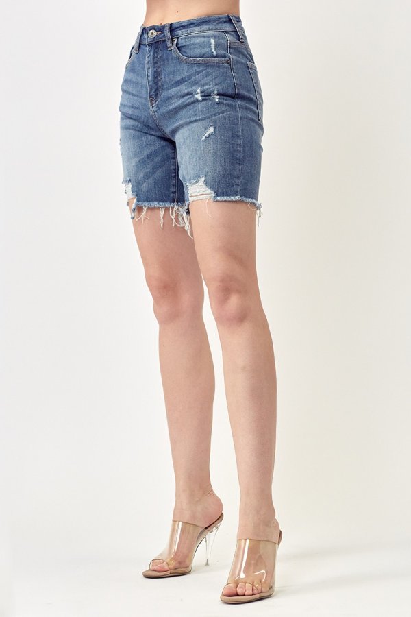 Risen High Rise Distressed Mid Thigh Shorts - Image 2