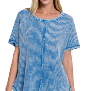Ocean Blue Washed Baby Waffle Top