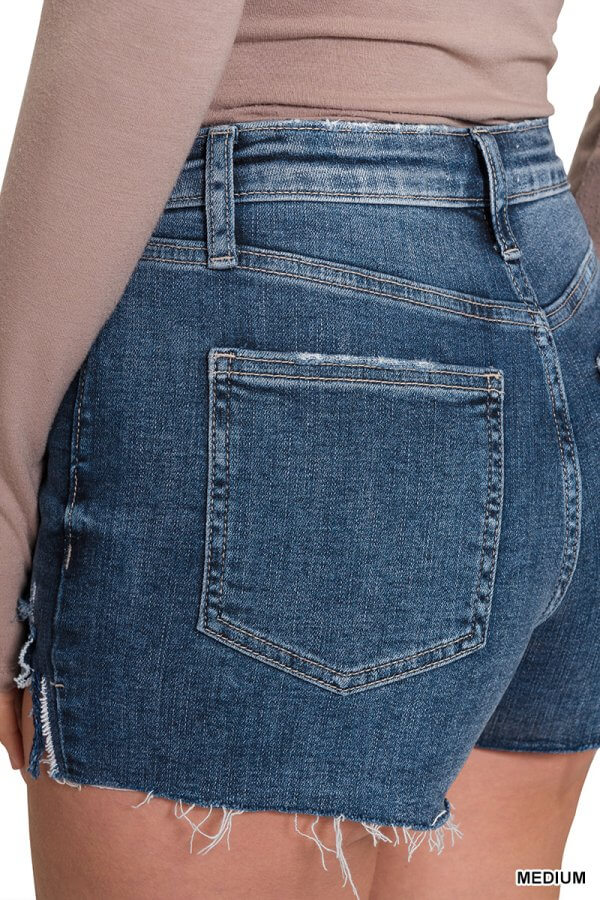 Cutoff Denim Shorts with Front Folded Hem - Image 2