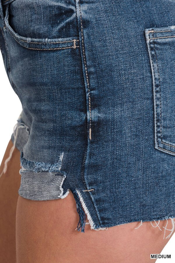 Cutoff Denim Shorts with Front Folded Hem - Image 6