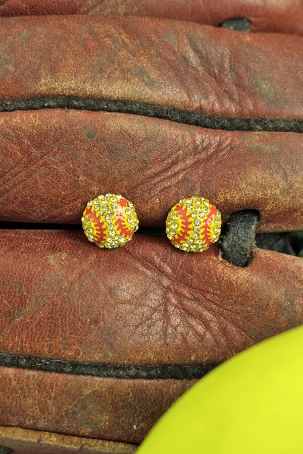 Softball Crystal Stud Earrings