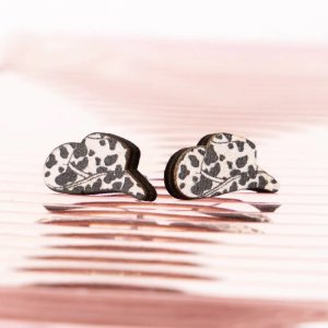 Black and White Cow Print Hat Wood Earrings