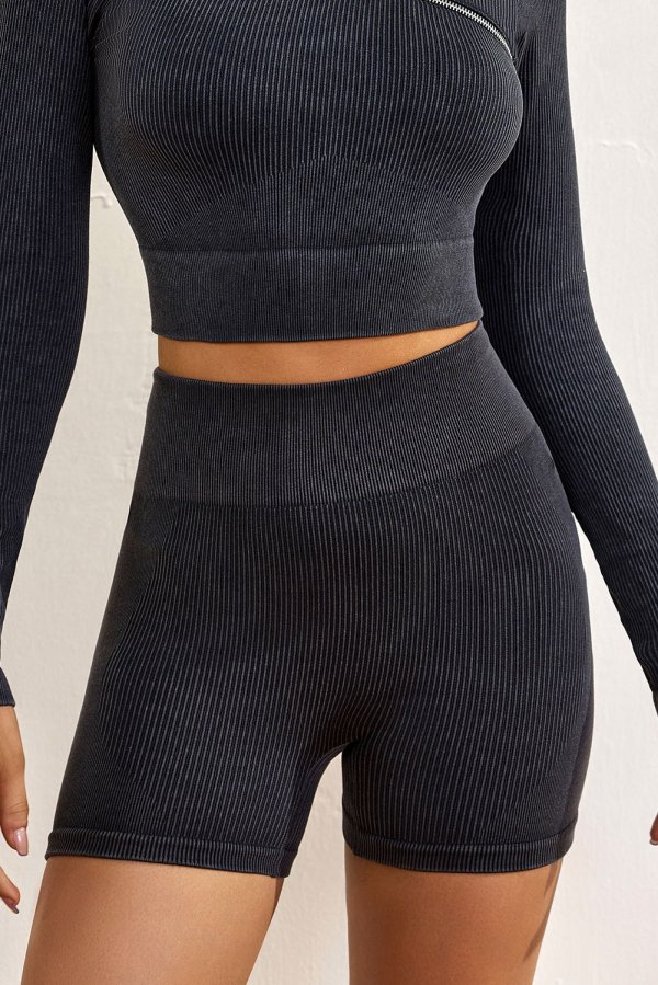 Black Seamless Ribbed Knit Biker Shorts - Image 5