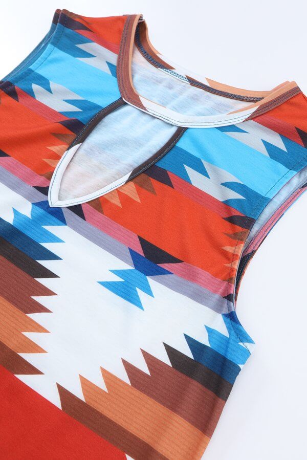 Aztec Print Hollowed Neckline Tank Top - Image 2