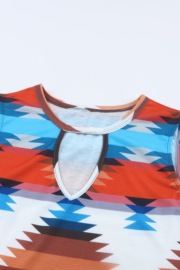 Aztec Print Hollowed Neckline Tank Top - Image 3