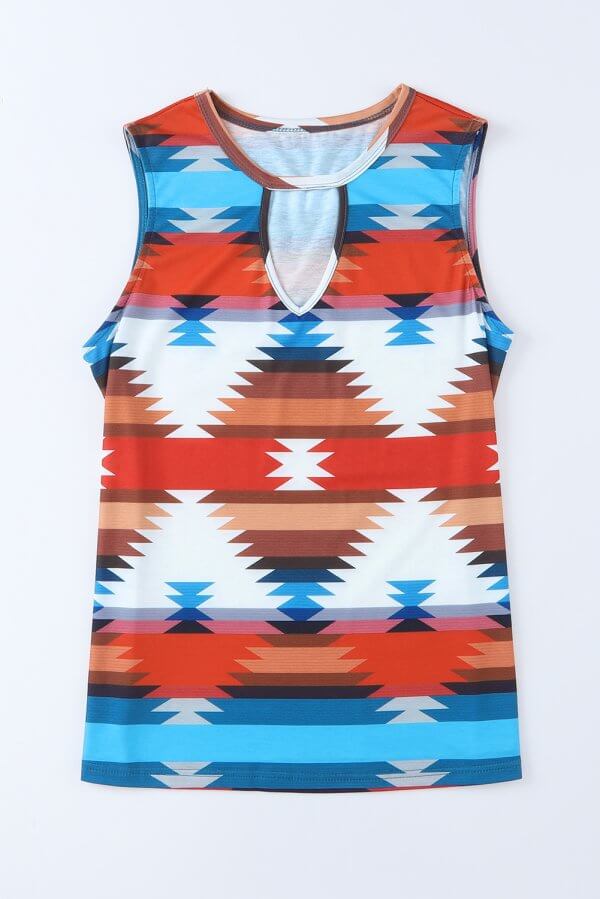 Aztec Print Hollowed Neckline Tank Top
