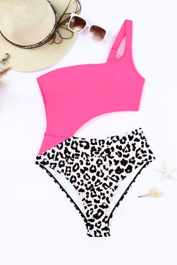 Leopard Asymmetric Cutout One Piece Swimsuit - Image 2