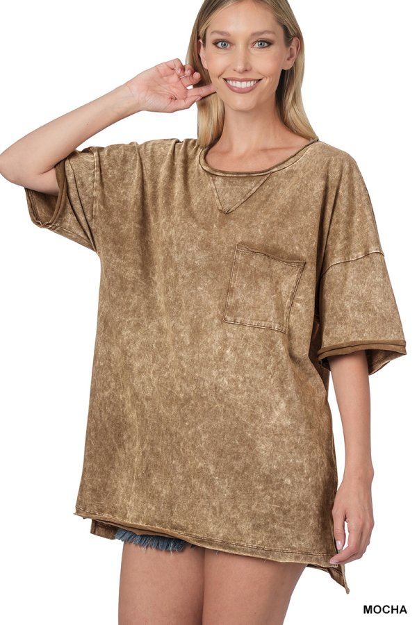 Mocha Acid Wash Raw Edge Top