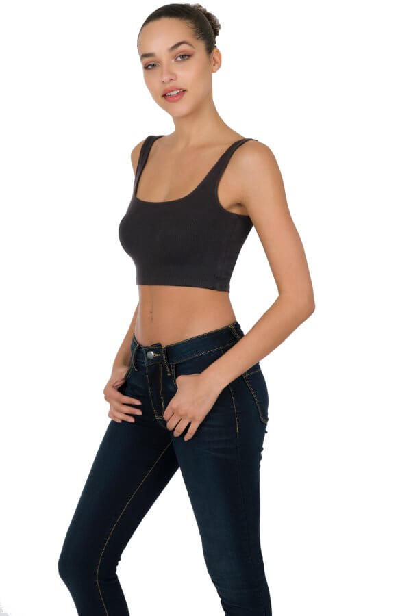 Black Ribbed Rayon Square Neck Brami - Image 2