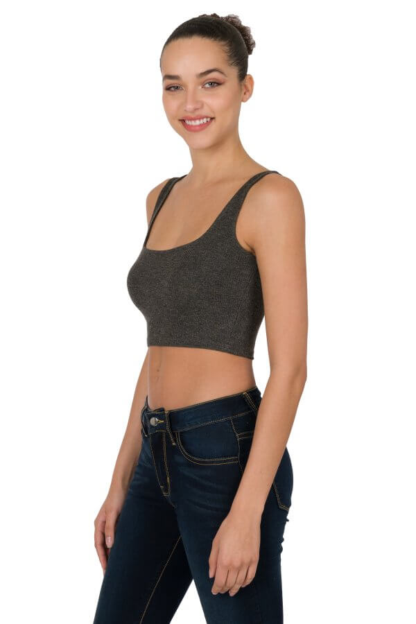 Black Ribbed Rayon Square Neck Brami