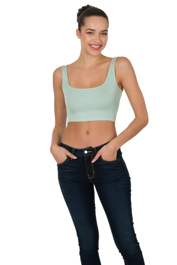 Lt Green Ribbed Square Neck Brami