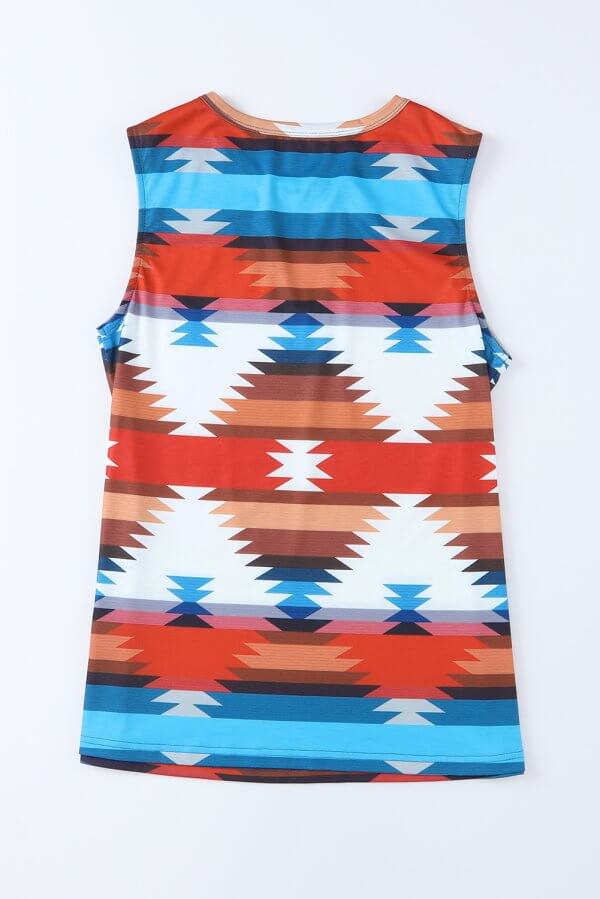 Aztec Print Hollowed Neckline Tank Top - Image 4