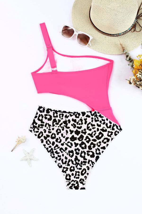 Leopard Asymmetric Cutout One Piece Swimsuit - Image 4