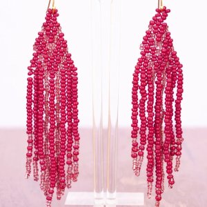 Fabulous Pink Sead Bead Fringe Earrings