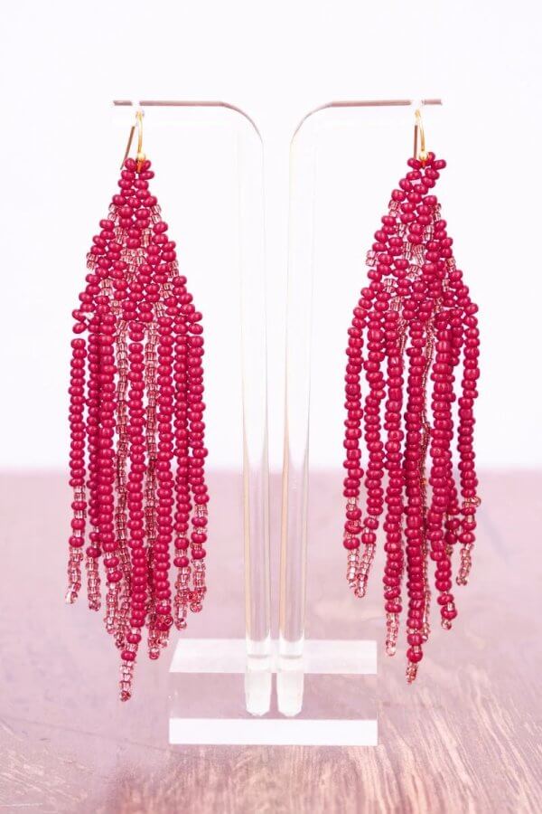 Fabulous Pink Sead Bead Fringe Earrings