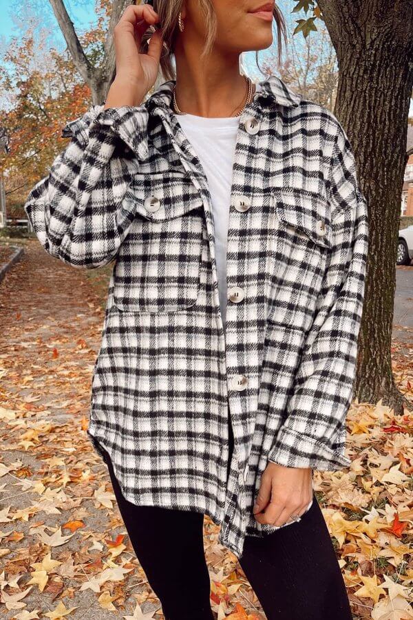 Black & White Shacket w/Pockets