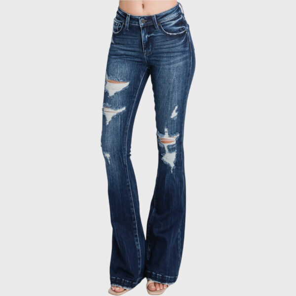 Distressed Mid Rise Flare Jeans with Trouser Hem - Image 8