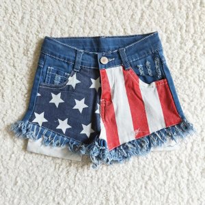 Flag Denim Shorts