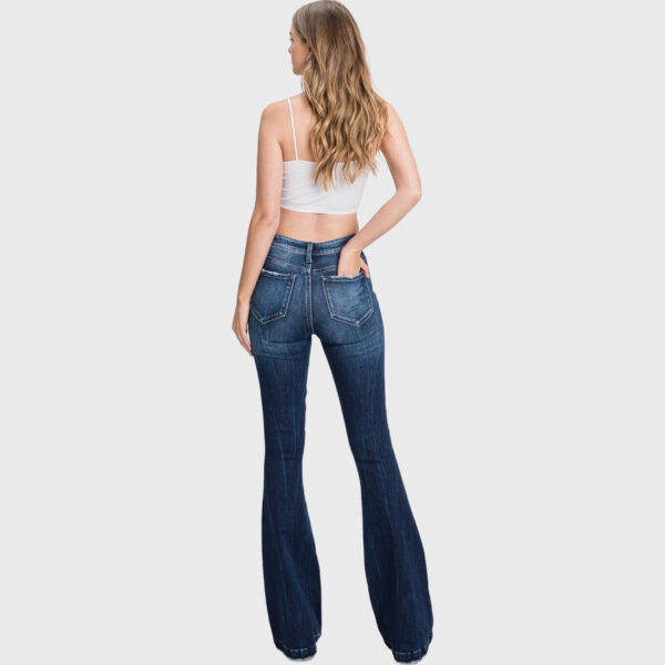 Distressed Mid Rise Flare Jeans with Trouser Hem - Image 7