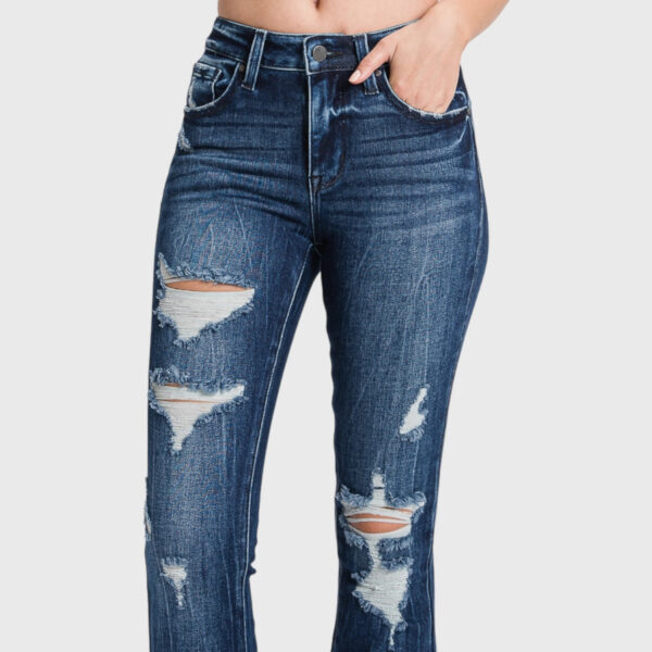 Distressed Mid Rise Flare Jeans with Trouser Hem - Image 6